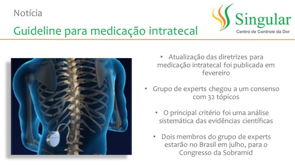 Experts atualizam guidelines para medicação intratecal no controle da dor