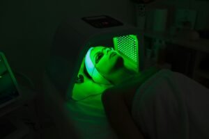 Woman having Ultraviolet LED light treatment.